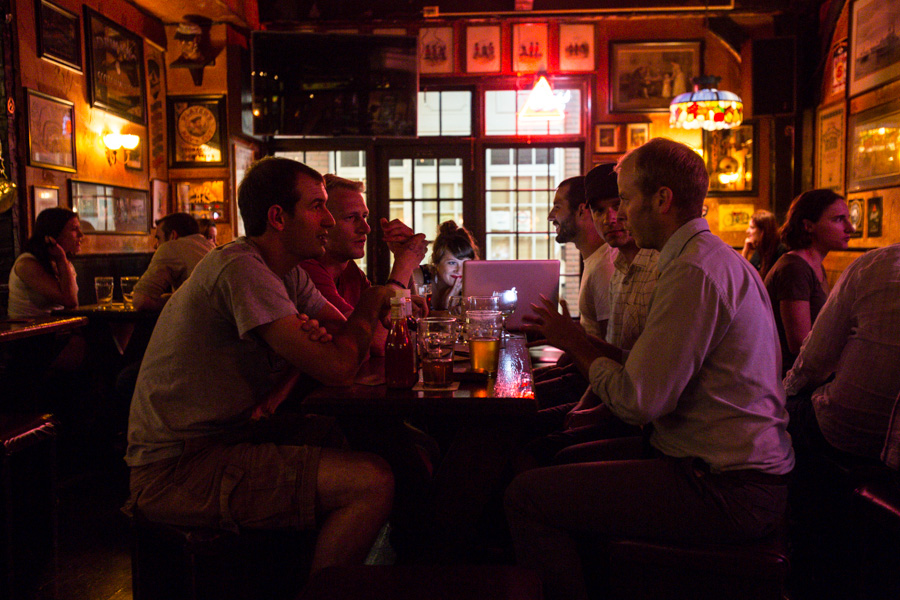 Beers and conversation at the Horse Brass Pub.